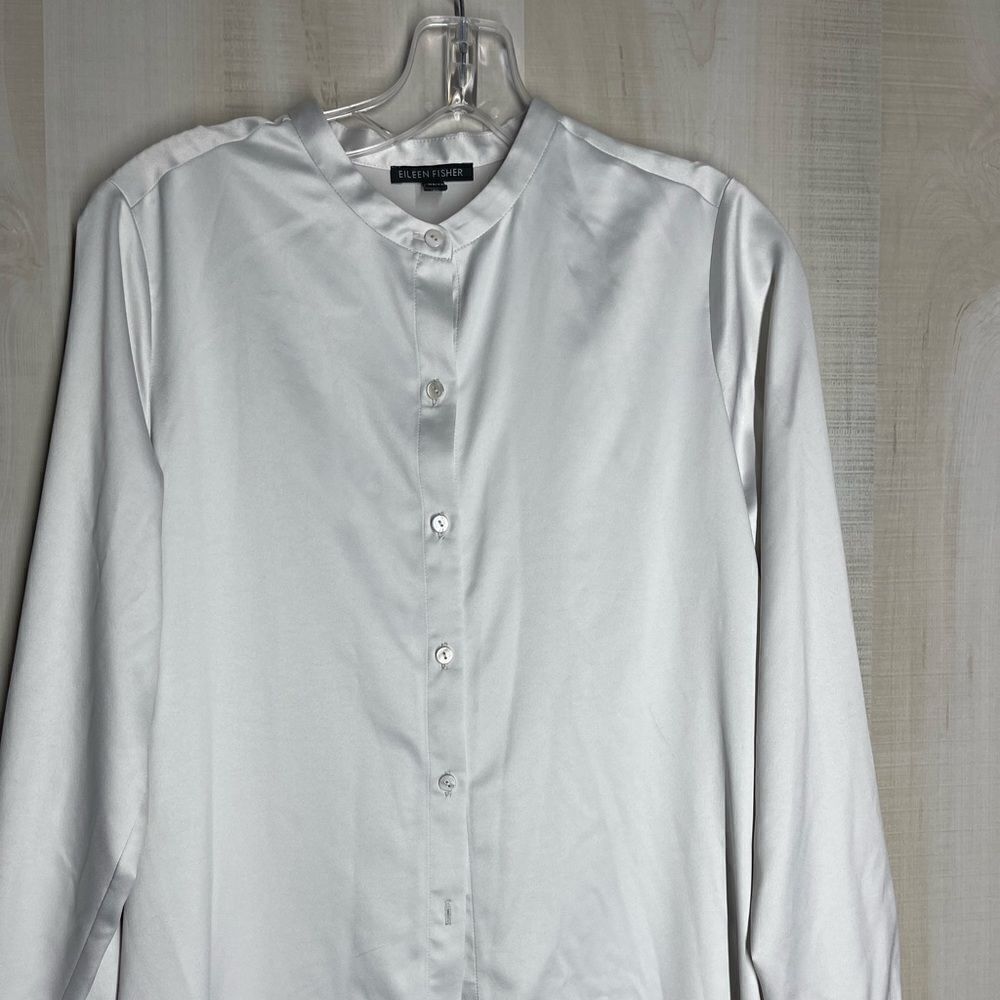 Eileen Fisher silver gray long tunic top, size XS